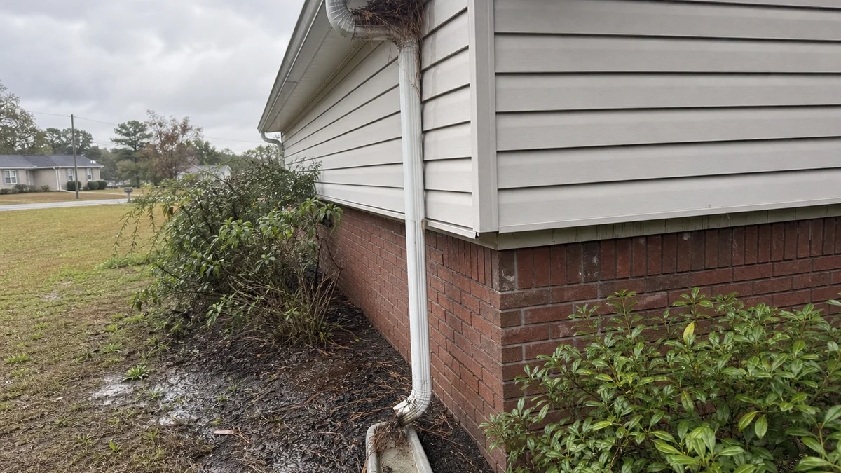 Gutter overflow during heavy rain Florence Alabama Lauderdale County foundation water damage 55 inch rainfall Shoals