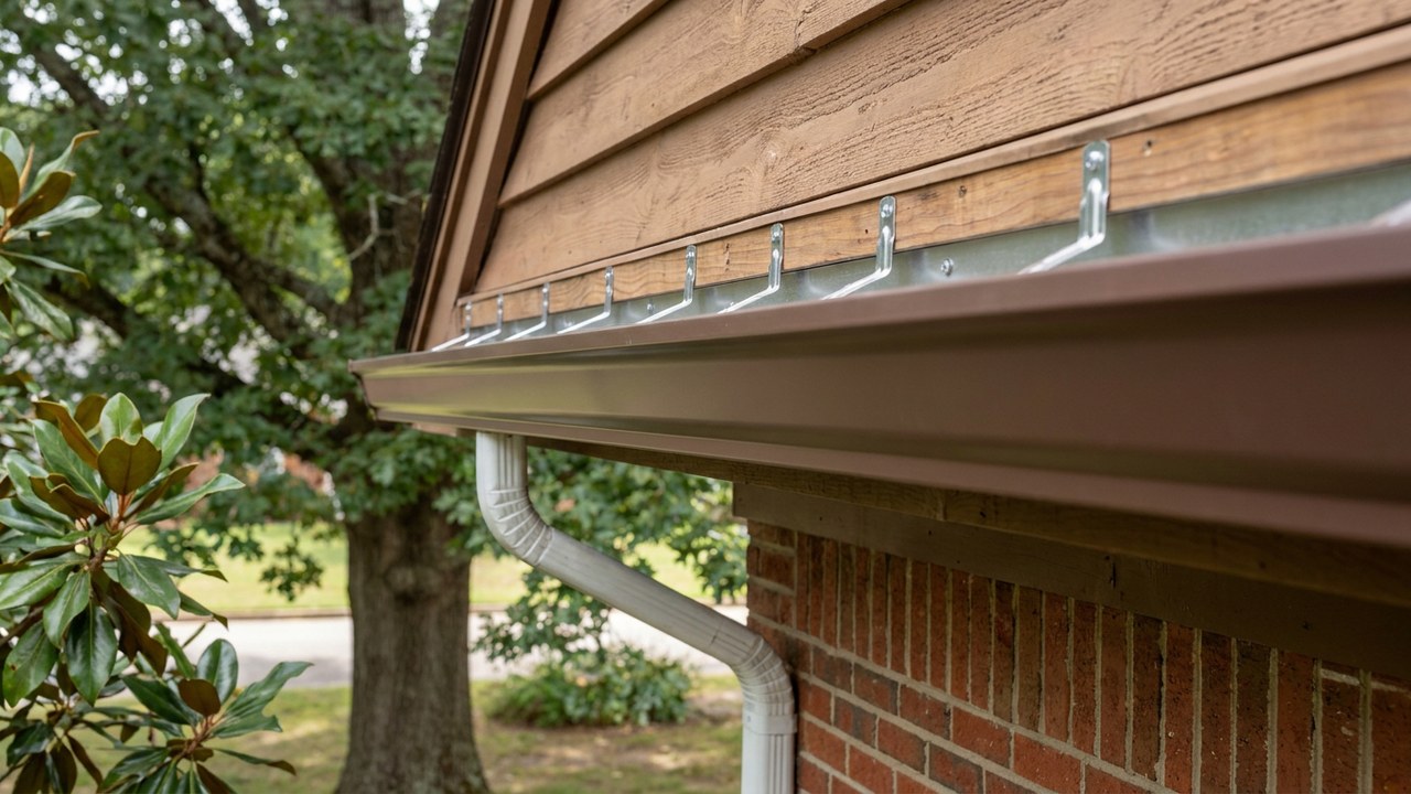 Completed gutter repair in Florence Alabama Lauderdale County re-secured hangers fascia assessed 55 inch rainfall Shoals