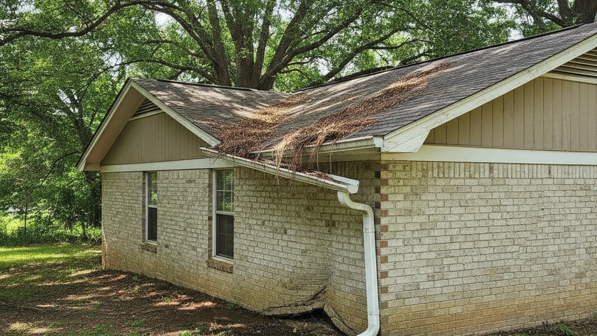 Gutter repair Killen Alabama rural Lauderdale County residential heavy tree canopy sagging gutter downspout reroute