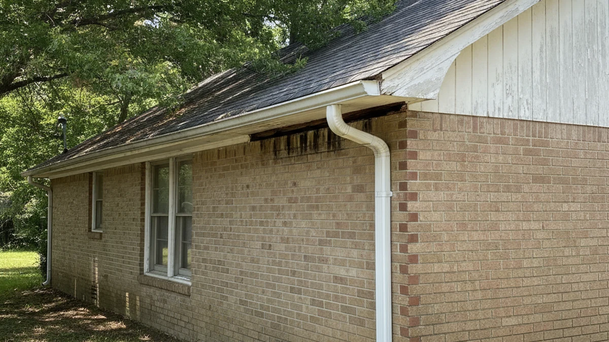Gutter repair Muscle Shoals Alabama Colbert County older residential Tennessee River north elevation